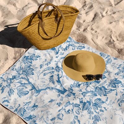 Beach towel 100x180cm blue floral print