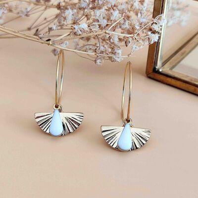 L'Adorable white drop fan hoop earrings