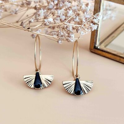 L'Adorable black fan drop hoop earrings