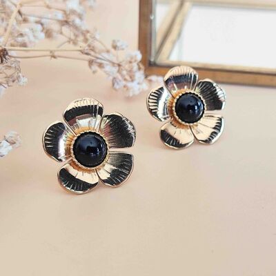 L'Eternelle flower and black agate earrings