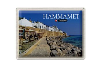 Plaque en étain voyage Hammamet Tunisie mer plage 40x30cm 1