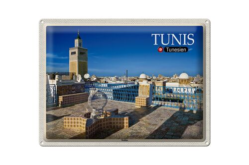 Blechschild Reise Tunis Tunesien Medina Moschee 40x30cm