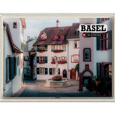 Cartel de chapa de viaje Basilea Suiza casco antiguo 40x30cm regalo