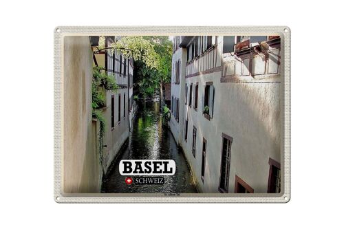 Blechschild Reise Basel Schweiz St. Alban-Tal Gebäude 40x30cm