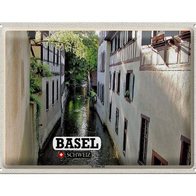 Targa in metallo viaggio Basilea Svizzera St. Edificio Valle Alban 40x30cm