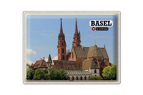 Blechschild Reise Basel Schweiz Münster Kirche 40x30cm