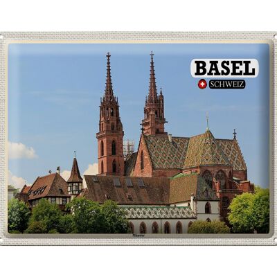 Cartel de chapa viaje Basilea Suiza Münster Iglesia 40x30cm