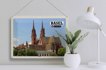 Panneau en tôle voyage Bâle Suisse Église de Münster 40x30cm 3