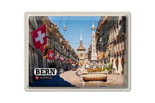 Blechschild Reise Bern Schweiz Altstadt Flaggen 40x30cm