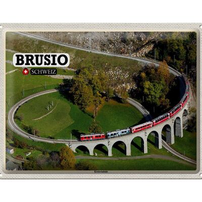 Targa in metallo da viaggio Brusio Svizzera viadotto circolare treno 40x30cm