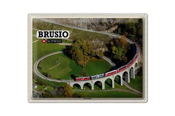 Plaque en tôle voyage Brusio Suisse train viaduc circulaire 40x30cm 1