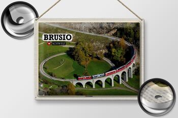 Plaque en tôle voyage Brusio Suisse train viaduc circulaire 40x30cm 2