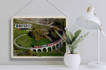 Plaque en tôle voyage Brusio Suisse train viaduc circulaire 40x30cm 3