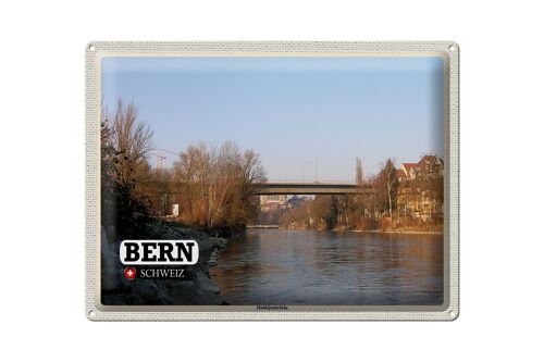 Blechschild Reise Bern Schweiz Monbijoubrücke Fluss 40x30cm