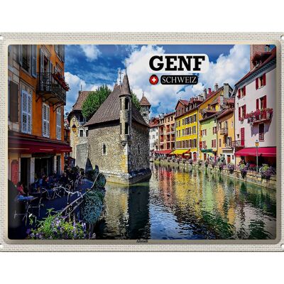 Blechschild Reise Genf Schweiz Altstadt Fluss 40x30cm