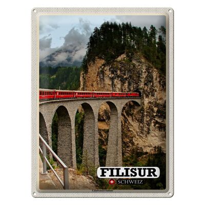 Targa in metallo da viaggio Filisur Svizzera Viadotto Landwasser 30x40 cm