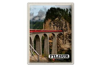 Plaque en tôle voyage Filisur Suisse Viaduc de Landwasser 30x40cm 1