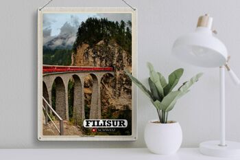 Plaque en tôle voyage Filisur Suisse Viaduc de Landwasser 30x40cm 3