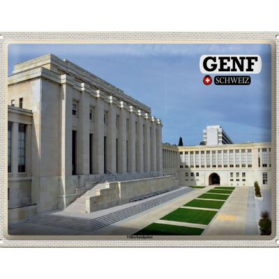 Plaque en tôle voyage Genève Suisse Palais de la Ligue des Nations 40x30cm