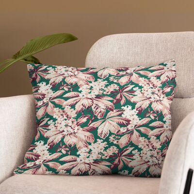 Green floral decorative cushion in cotton gauze