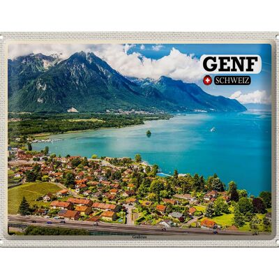Cartel de chapa viaje Ginebra Suiza Lago Lemán naturaleza 40x30cm