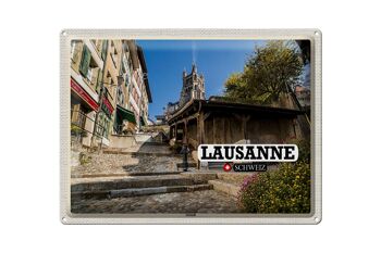 Plaque en étain voyage Lausanne Suisse architecture de la vieille ville 40x30cm 1