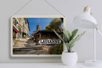 Plaque en étain voyage Lausanne Suisse architecture de la vieille ville 40x30cm 3