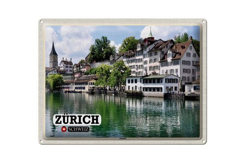 Blechschild Reise Zürich Schweiz Altstadt Fluss 40x30cm