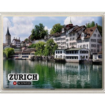 Blechschild Reise Zürich Schweiz Altstadt Fluss 40x30cm