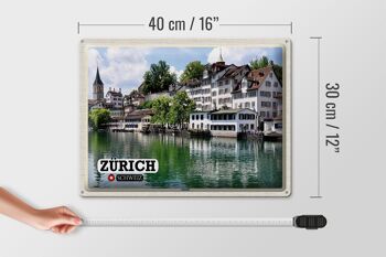 Signe en étain voyage Zurich suisse vieille ville rivière 40x30cm 4