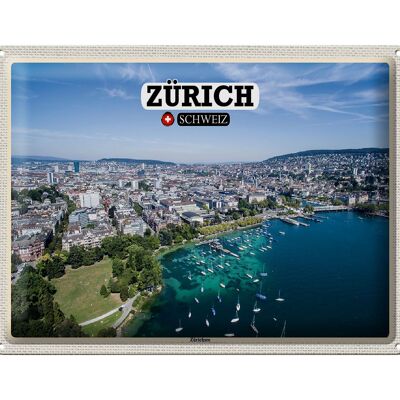 Cartel de chapa viaje Zurich Suiza Lago Zurich barcos 40x30cm