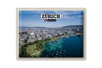 Plaque en tôle voyage Zurich Suisse Lac de Zurich bateaux 40x30cm 1