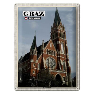 Cartel de chapa de viaje Graz Austria Iglesia del Sagrado Corazón 30x40cm