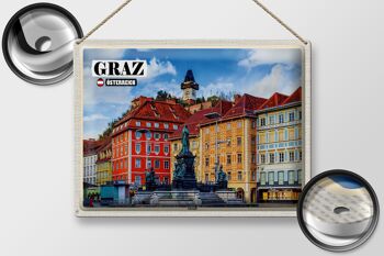 Signe en étain voyage Graz autriche, Architecture de la vieille ville 40x30cm 2