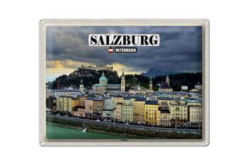 Panneau en étain voyage Salzbourg Autriche vieille ville 40x30cm 1