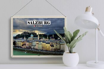 Panneau en étain voyage Salzbourg Autriche vieille ville 40x30cm 3