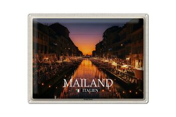 Plaque en tôle voyage Milan Italie quartier Navigli 40x30cm 1