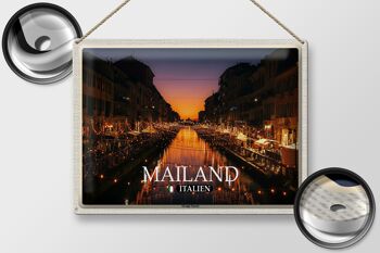 Plaque en tôle voyage Milan Italie quartier Navigli 40x30cm 2