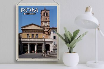Signe en étain voyage Rome basilique Santa Maria Trastevere 30x40cm 3