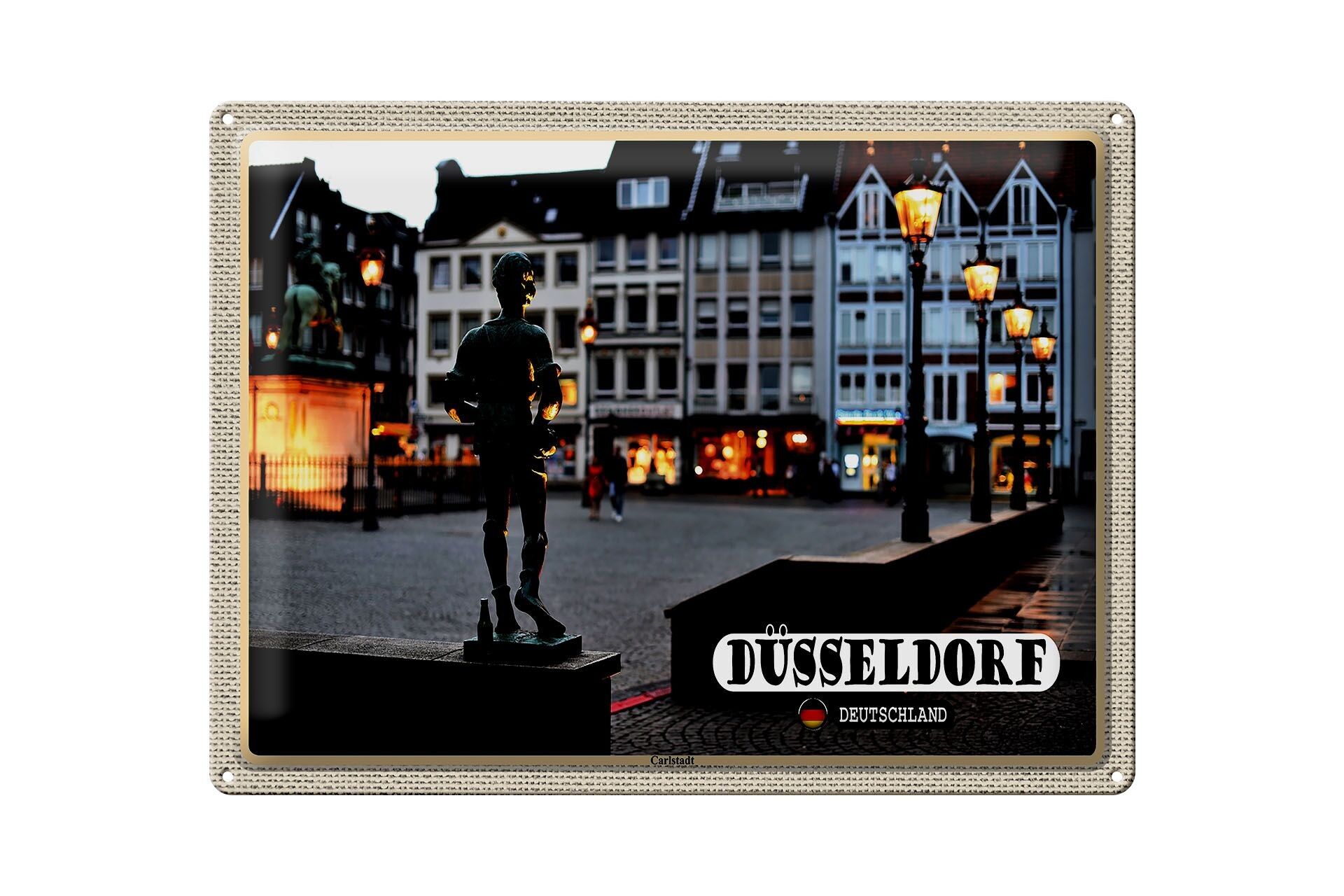 Blechschild Städte Düsseldorf Carlstadt Skulptur 40x30cm