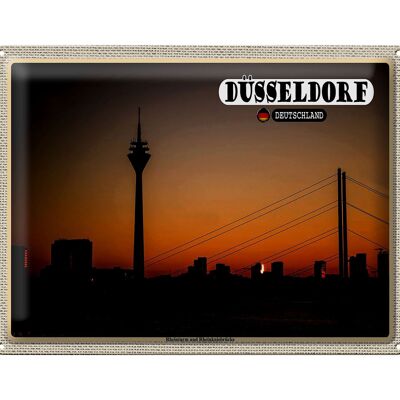 Targa in metallo città Düsseldorf Torre del Reno Ponte sul ginocchio del Reno 40x30 cm