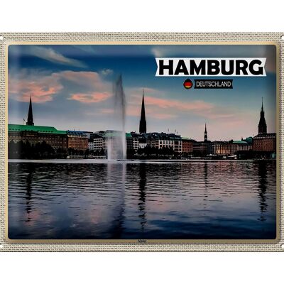 Metal sign cities Hamburg Alster view of river 40x30cm