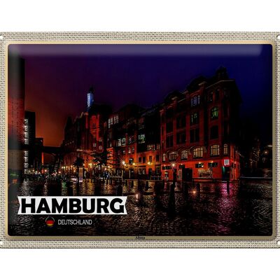 Cartel de chapa ciudades Hamburgo Altona ciudad noche 40x30cm