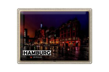 Plaque en tôle villes Hambourg Altona ville nuit 40x30cm 1