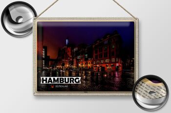 Plaque en tôle villes Hambourg Altona ville nuit 40x30cm 2