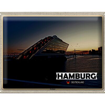 Targa in metallo città Amburgo Dockland architettura 40x30 cm