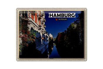 Plaque en tôle villes Hambourg Eppendorf vue rivière 40x30cm 1