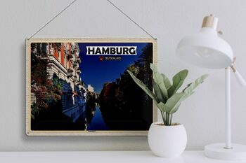 Plaque en tôle villes Hambourg Eppendorf vue rivière 40x30cm 3