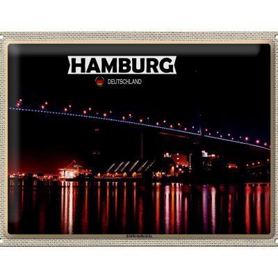 Cartel de chapa ciudades Hamburgo Köhlbrandbrücke noche 40x30cm