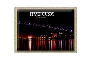 Plaque en tôle Villes Hambourg Köhlbrandbrücke nuit 40x30cm 1